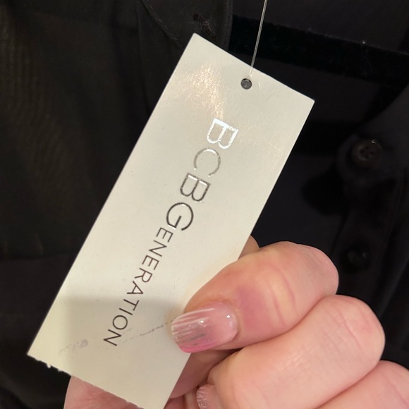 BCBG sheer black button up flowy romper with elastic waist band XS vacation - Picture 4 of 4